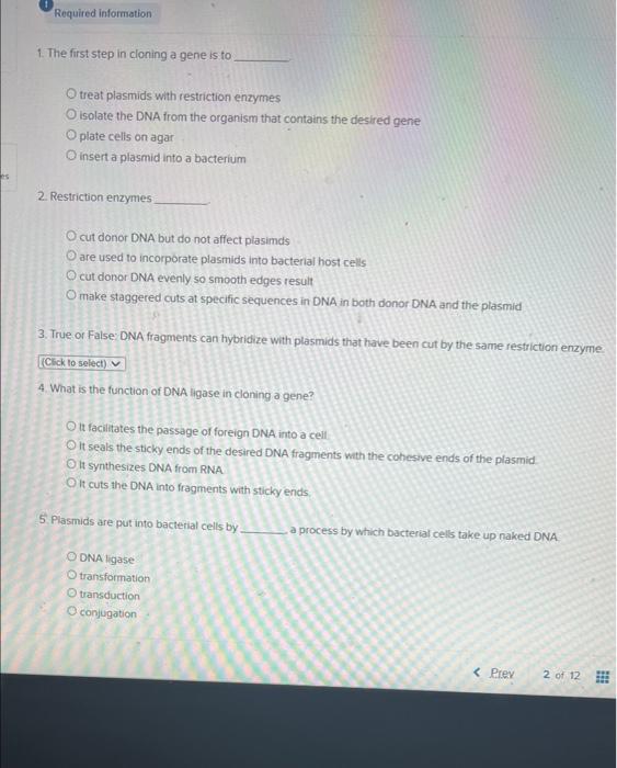 Solved Required information 1. The first step in cloning a | Chegg.com