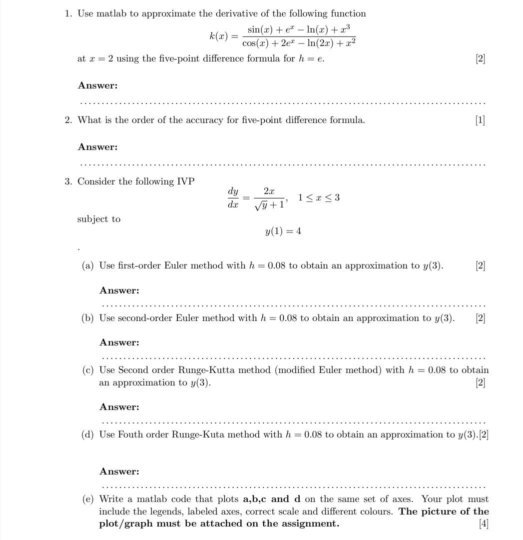 Solved Write a matlab code that plots a,b,c and d on the | Chegg.com