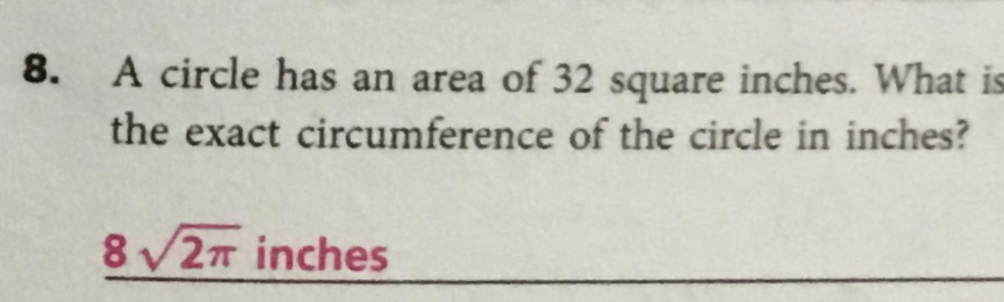 calculating square inches of a circle