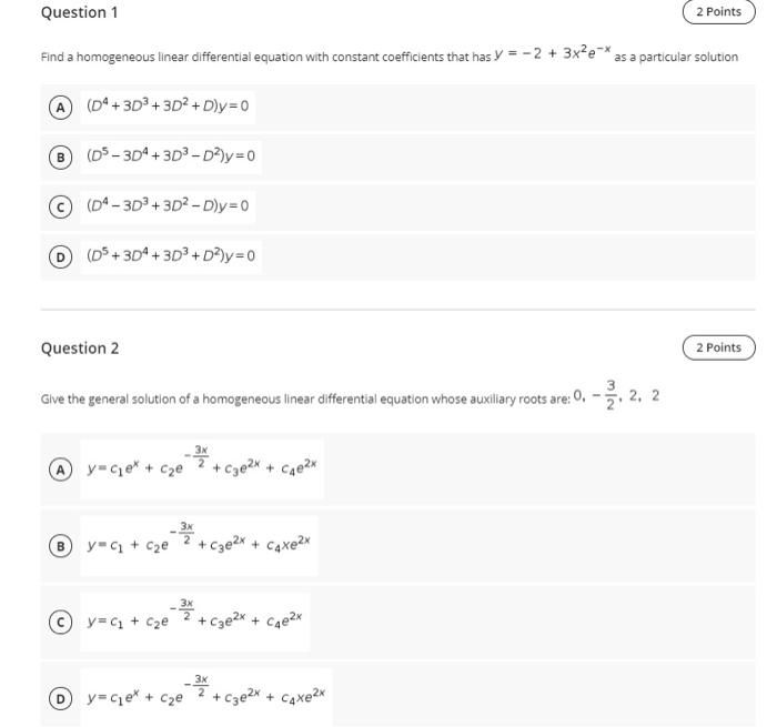 Solved Question 1 2 Points Find a homogeneous linear | Chegg.com