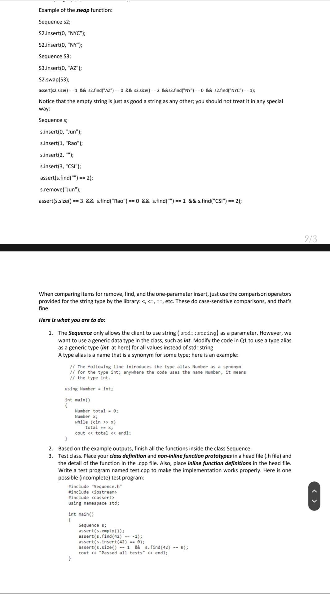 Solved The Sequence of strings is an abstract data type in | Chegg.com