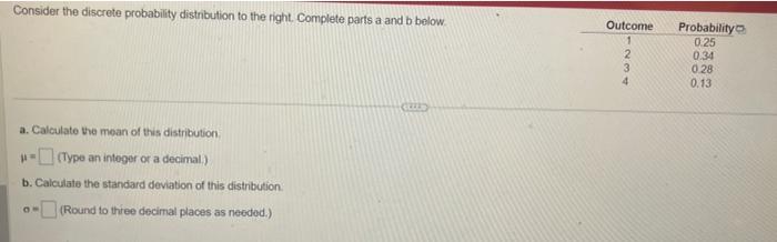 Solved Consider the discrete probability distribution to the | Chegg.com