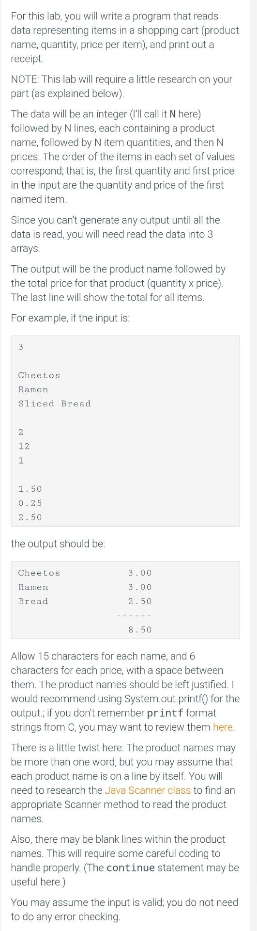 Solved For this lab, you will write a program that reads | Chegg.com
