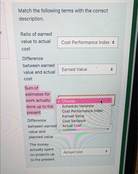 Solved Match the following terms with the correct | Chegg.com