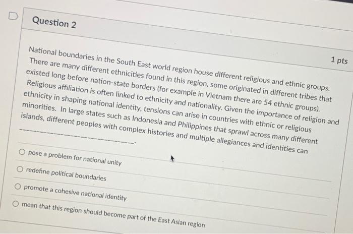 Solved Question 2 1 pts National boundaries in the South | Chegg.com