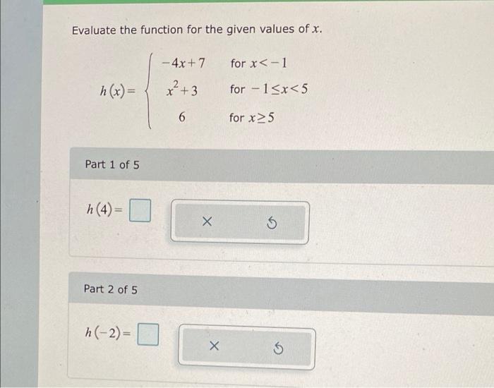 Solved Evaluate the function for the given values of x. - | Chegg.com
