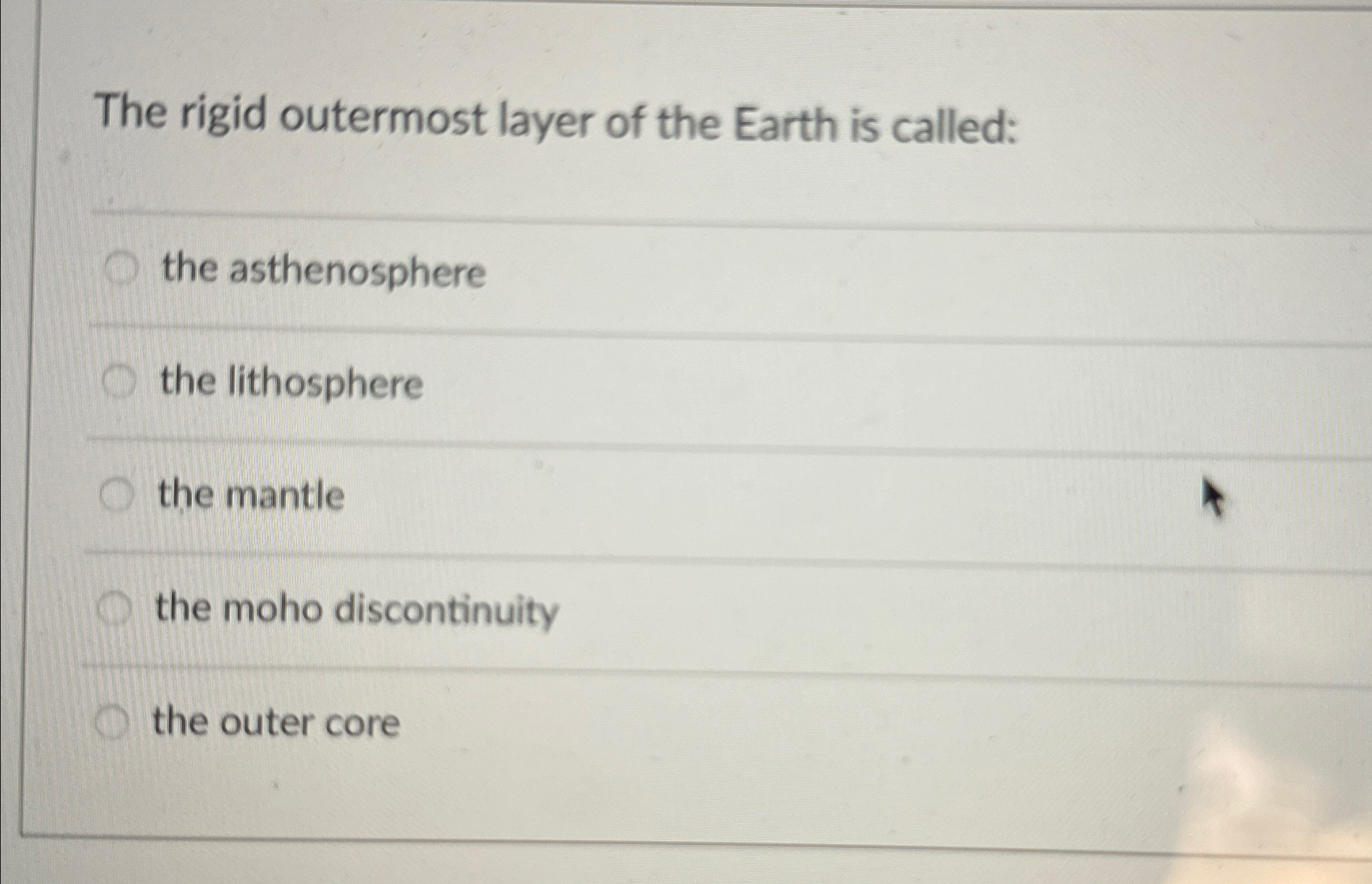 the rigid outermost layer of earth is called