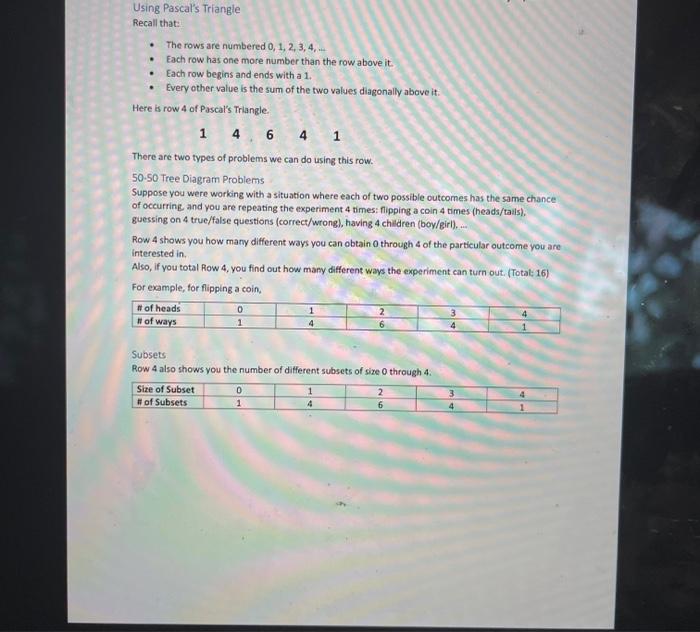 Solved Using Pascal s Triangle Recall that The rows are Chegg