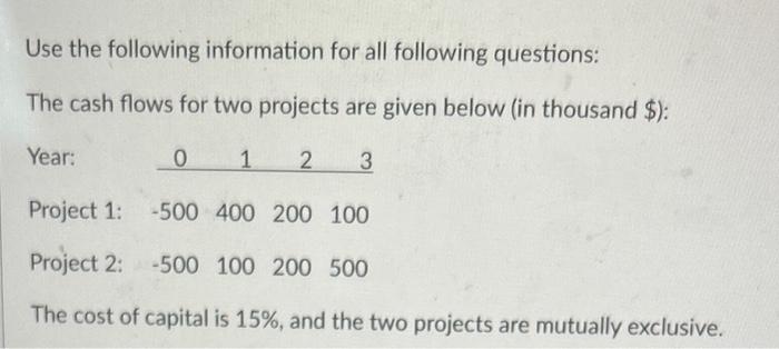 Solved IRR of Project 1 is ____%IRR of Project 2 is ____%NPV | Chegg.com