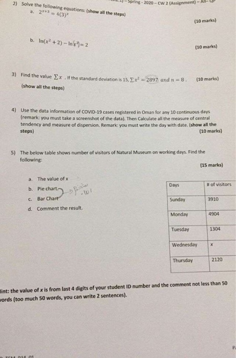 Solved 2.) - Spring - 2020 -CW 2 (Assignment) - Al- 2) Solve | Chegg.com
