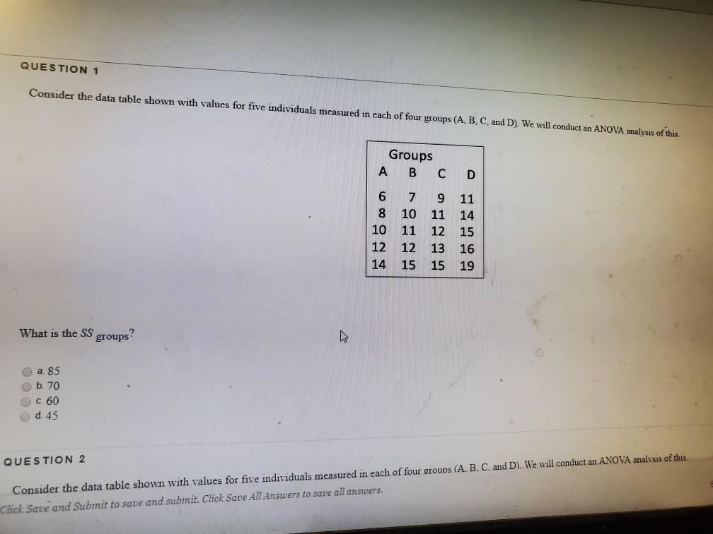 Solved QUESTION 1 Consider the data table shown with values | Chegg.com