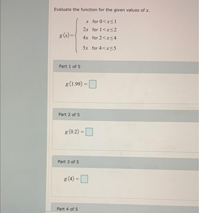 Solved Evaluate the function for the given values of x. | Chegg.com