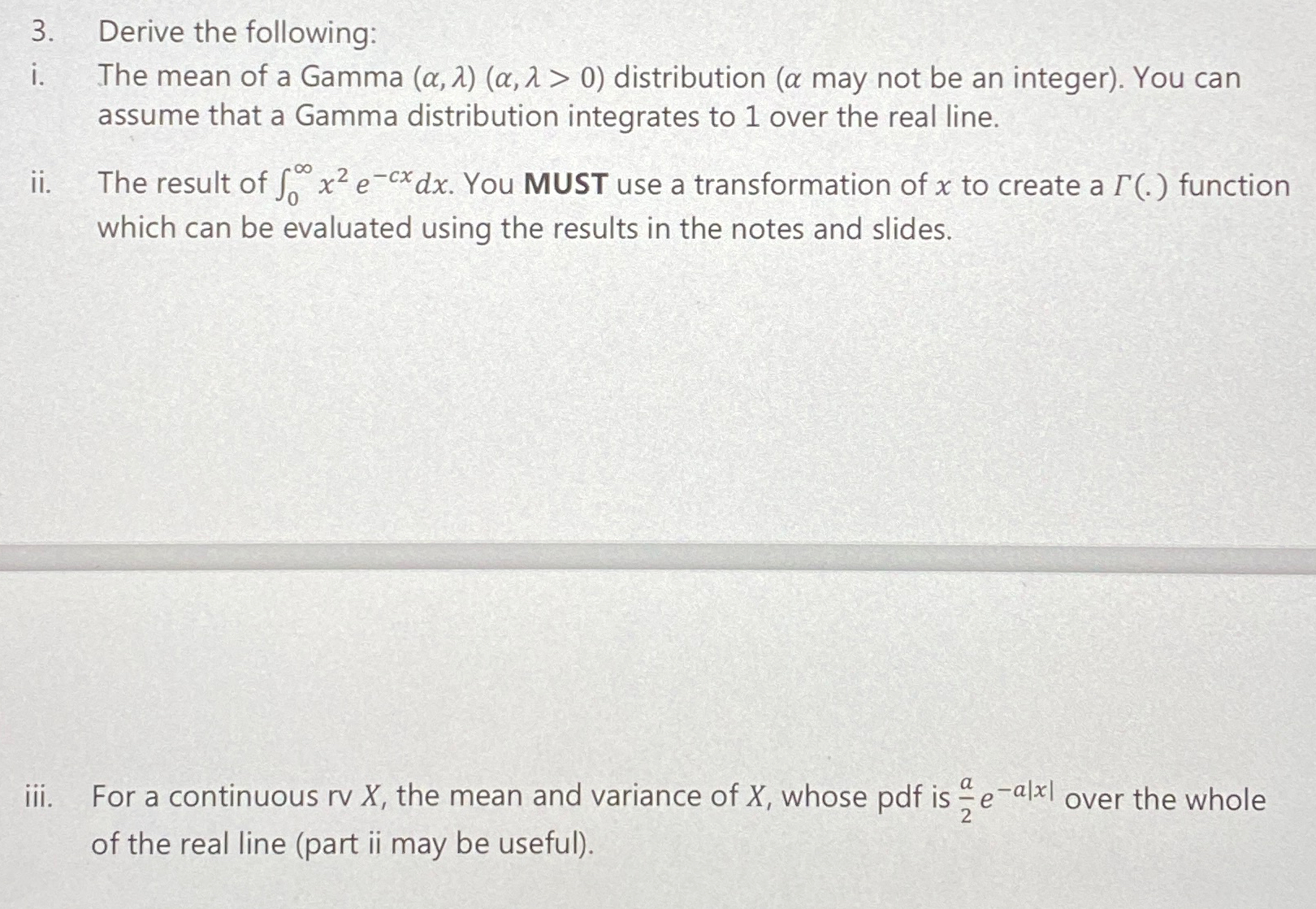 Solved Derive the following:i. ﻿The mean of a )>(0 | Chegg.com