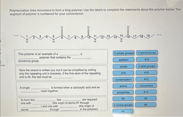 Solved Polymerization links monomers to form a long polymer. | Chegg.com