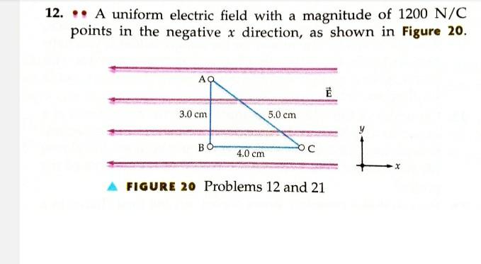 Solved 12. A uniform electric field with a magnitude of 1200 | Chegg.com