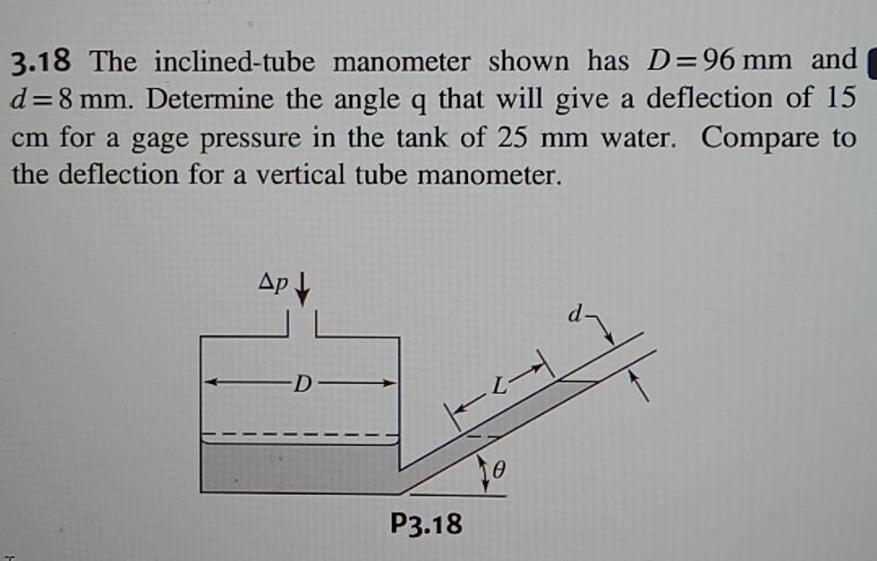 Solved 3.18 The inclinedtube manometer shown has D=96 mm