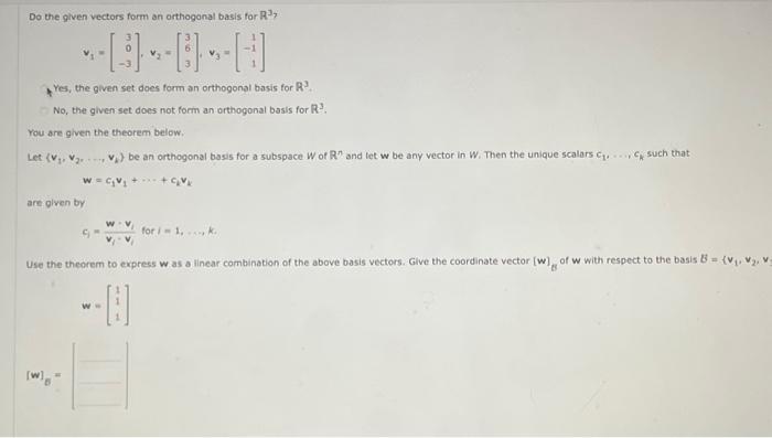 Solved Do The Given Vectors Form An Orthogonal Basis For R3 8131