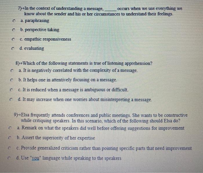 Solved 7)->In the context of understanding a message, occurs | Chegg.com