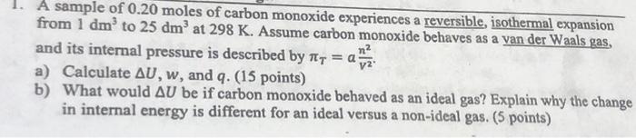 Solved A sample of 0.20 moles of carbon monoxide experiences | Chegg.com