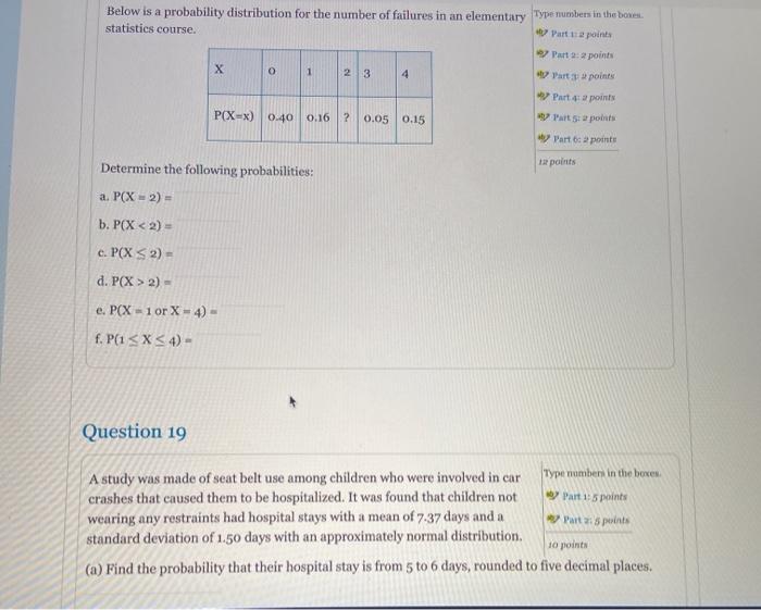 Solved Below is a probability distribution for the number of | Chegg.com