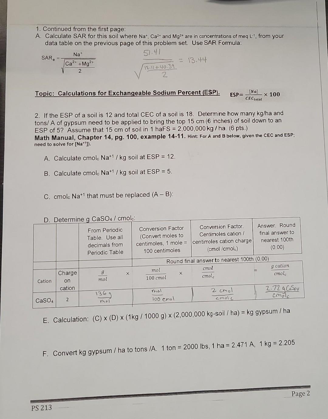 Solved 1. Continued from the first page: A. Calculate SAR | Chegg.com