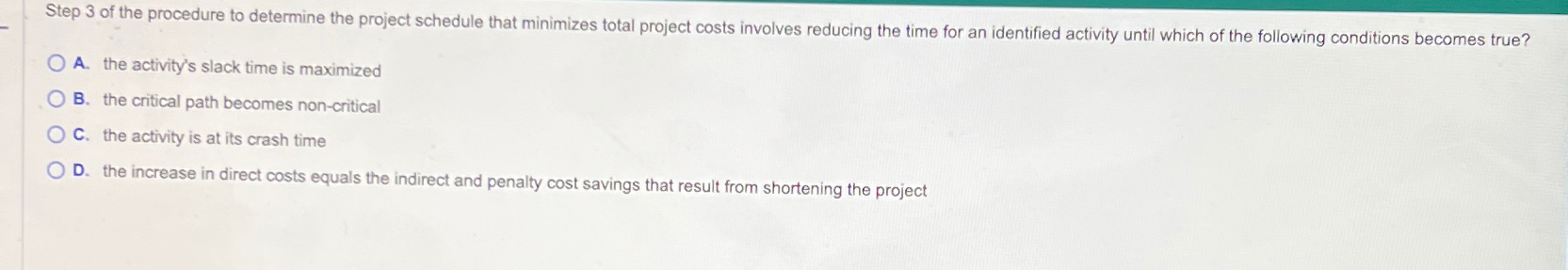 Solved Step 3 ﻿of the procedure to determine the project | Chegg.com
