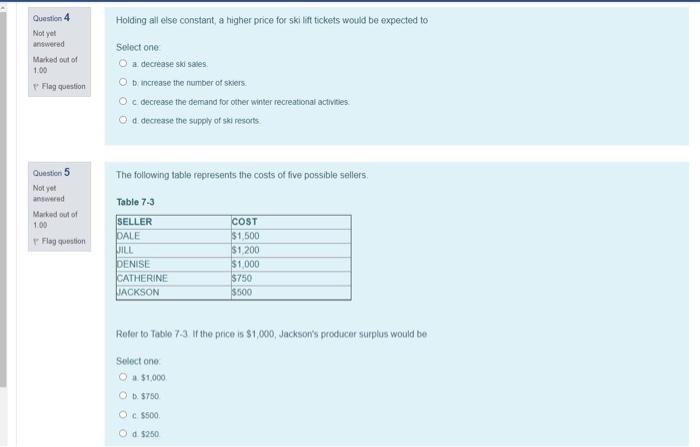 Solved Question 4 Holding all else constant, a higher price | Chegg.com