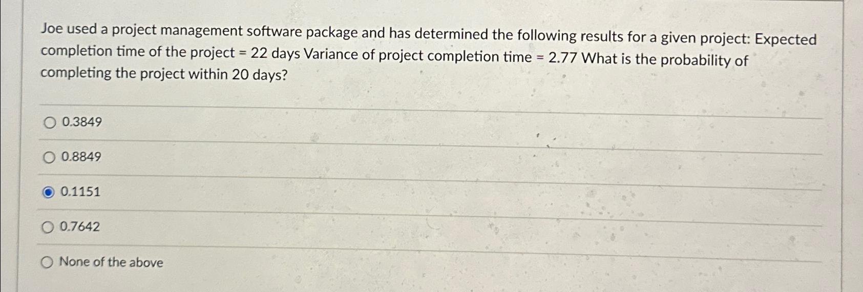 Solved Joe used a project management software package and | Chegg.com