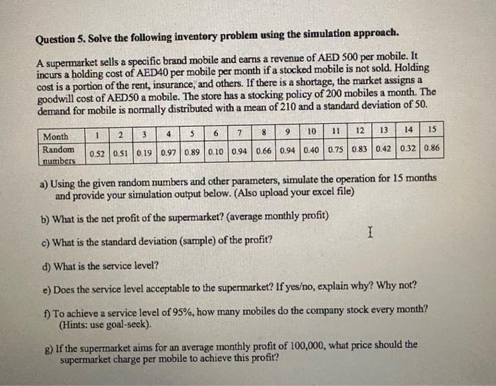 Solved Question 5. Solve The Following Inventory Problem | Chegg.com