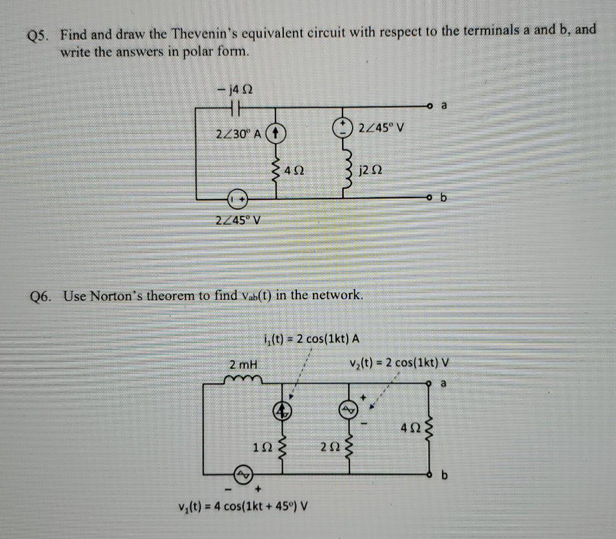 Solved Q5. Find and draw the Thevenin's equivalent circuit | Chegg.com