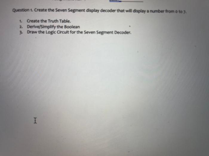 Solved Question 1. Create the Seven Segment display decoder | Chegg.com