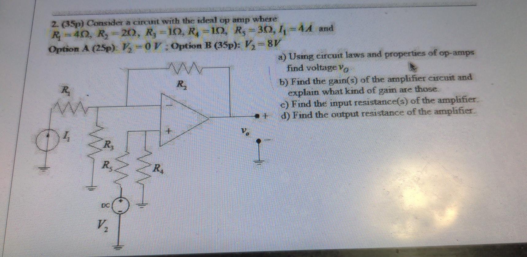 Solved 2. (35p) Consider a circuit with the ideal op amp | Chegg.com