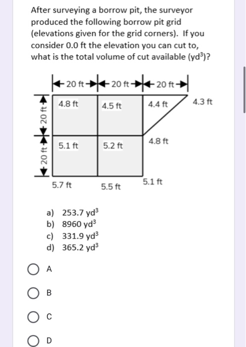 Solved After surveying a borrow pit, the surveyor produced | Chegg.com