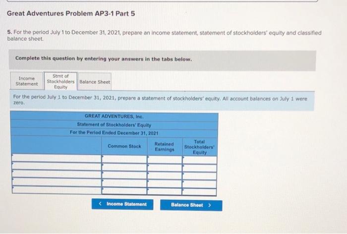 Solved Great Adventures Problem AP3-1 [The following | Chegg.com