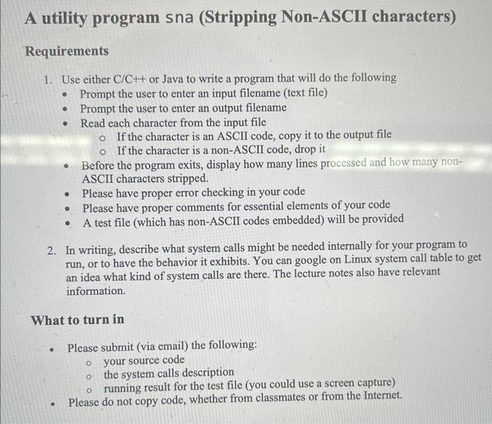 Solved A utility program sna (Stripping Non-ASCII | Chegg.com