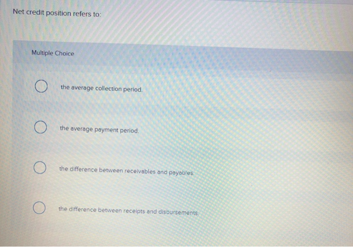 Solved Net Credit Position Refers To Multiple Choice The Chegg