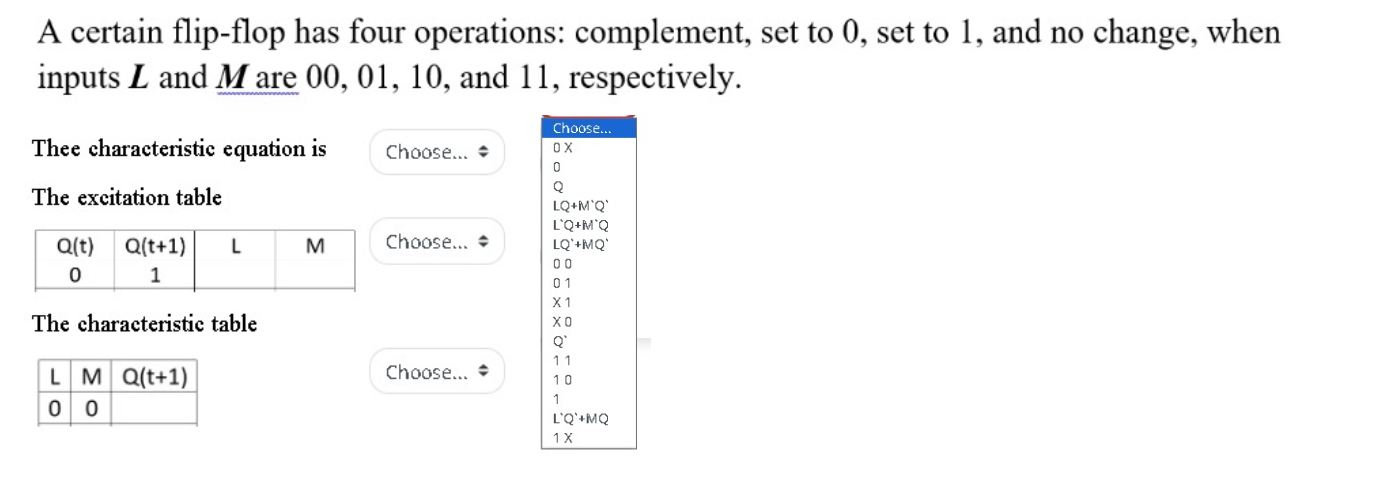 Solved A certain flip-flop has four operations: complement, | Chegg.com