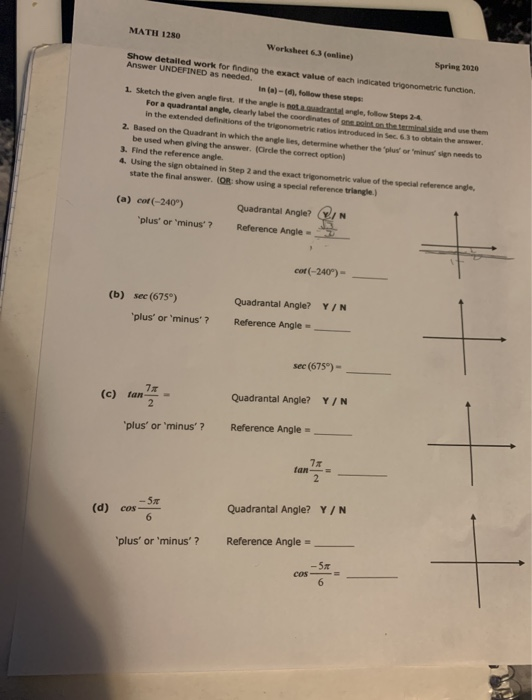 Solved MATH 1280 Worksheet 63 (online) Spring 2030 Show | Chegg.com