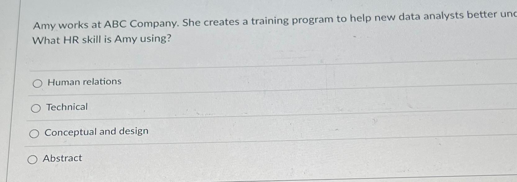 Solved Amy works at ABC Company. She creates a training | Chegg.com