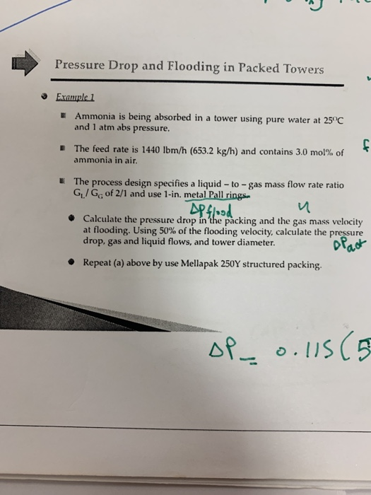 Pressure Drop and Flooding in Packed Towers Example 1 | Chegg.com