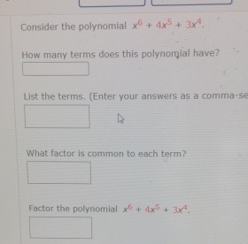 Solved Consider the polynomial x6+4x5+3x4.How many terms | Chegg.com