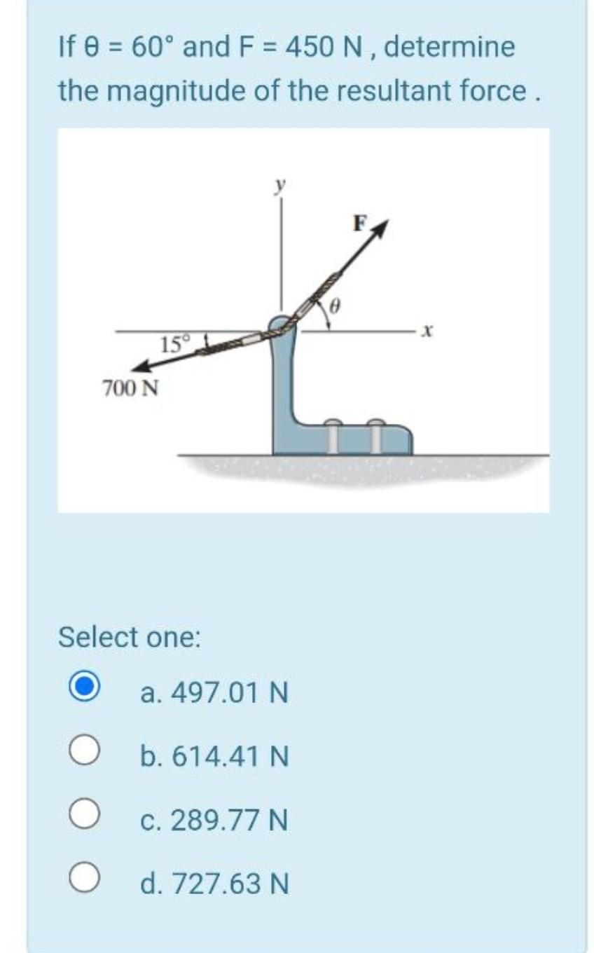 If 8 60 And F 450 N Determine The Magnitude Of Chegg Com