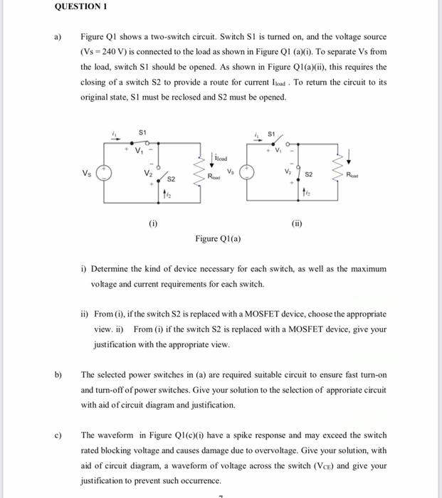 Solved QUESTION 1 a) Figure Q1 shows a two-switch circuit. | Chegg.com
