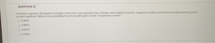 Solved QUESTION 27 A teacher is giving a 20 question | Chegg.com