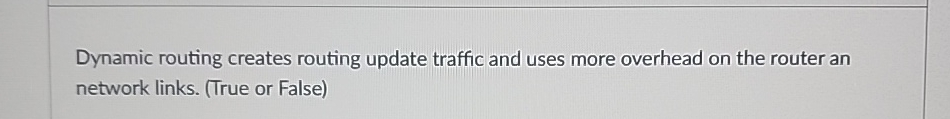 Solved Dynamic routing creates routing update traffic and | Chegg.com