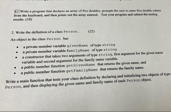 Solved 1. Write a program that declares an array of five | Chegg.com