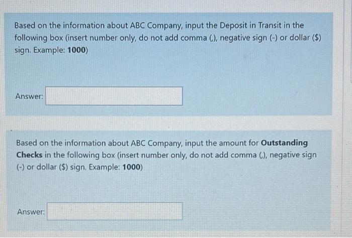 Solved The Following Information Is For ABC Company s Chegg