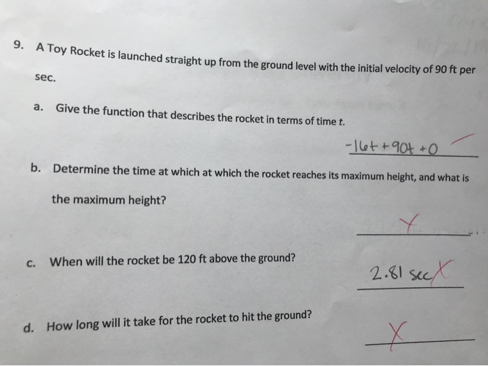 Solved 9. A Toy Rocket is launched straight up from the | Chegg.com