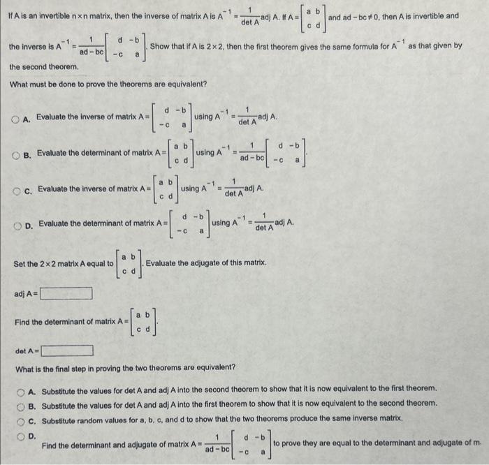 Solved If A Is An Invertible N×n Matrix Then The Inverse Of 