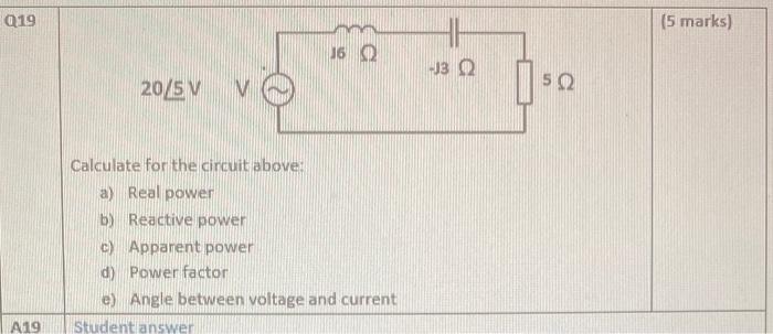 Solved Calculate For The Circuit Above: A) Real Power B) | Chegg.com